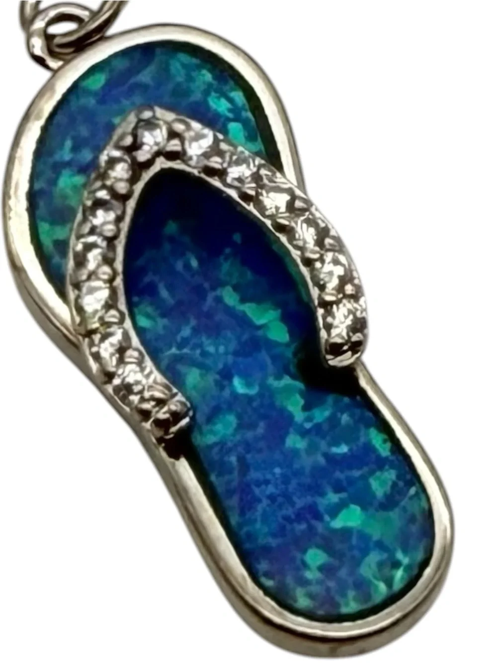 Flip Flop Slippers Silver Earrings Stamped 925 Blue Opal Two Tone Hook Hawai